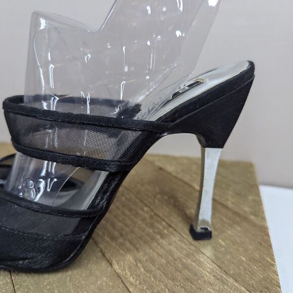 Vintage 90s BATA Black Mesh Strap Heels Size 8 Mule Slip On Pointed Toe - Picture 6 of 11